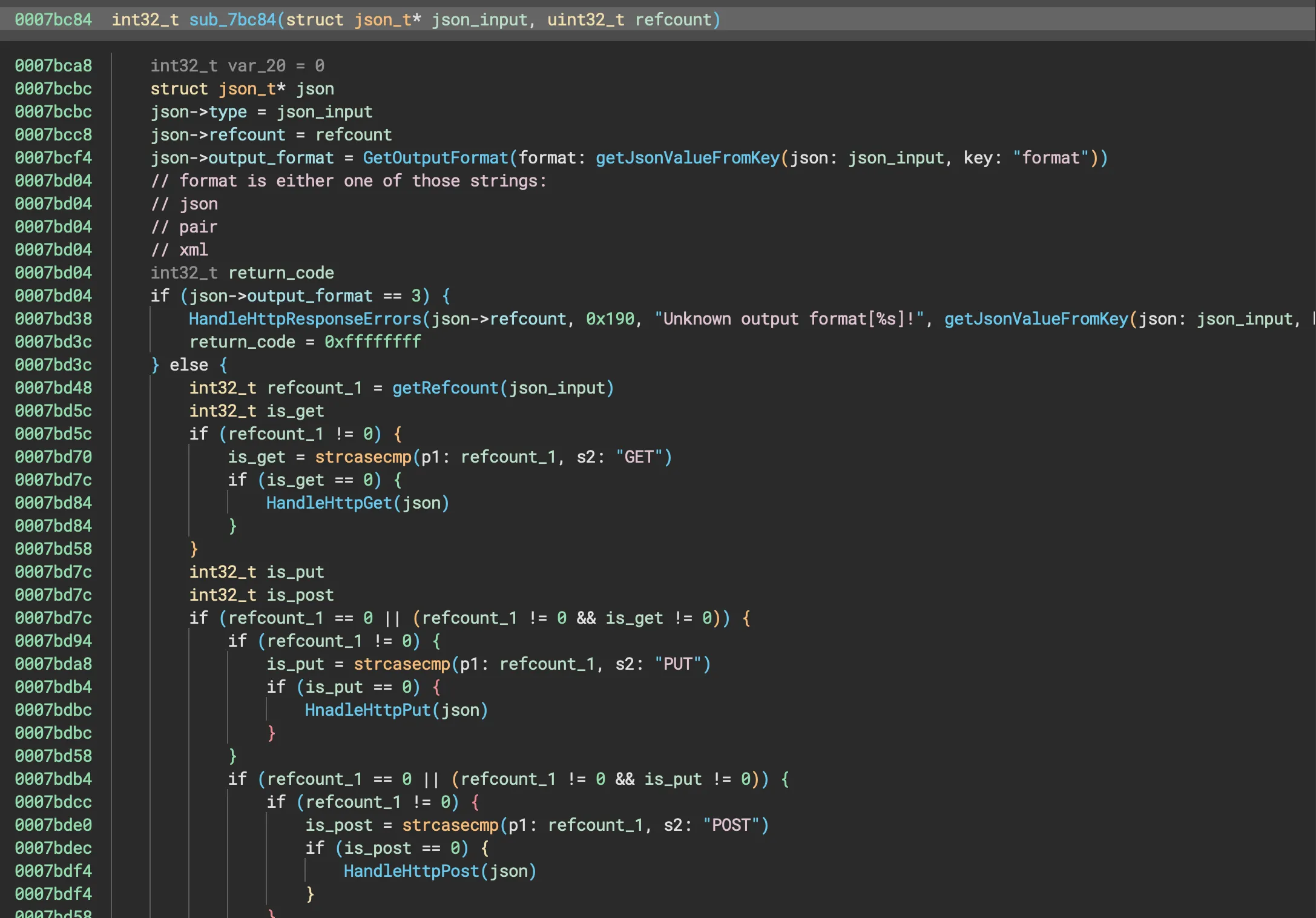 The decompiled CGI handler