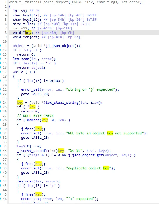 The parse_object function in Binary Ninja