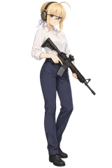 Saber wearing hearing protection and holding a lowered Windham AR-15.